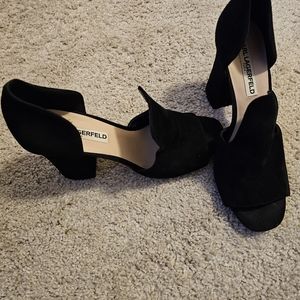 Karl Lagerfeld Rian Black Suede Block Heels sz8M/38.5B 4" Heel